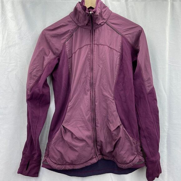 Lululemon Cant Stop Jacket Size 8 Womens Purple Full Zip Hyper Stripe Mock Neck - Picture 2 of 12